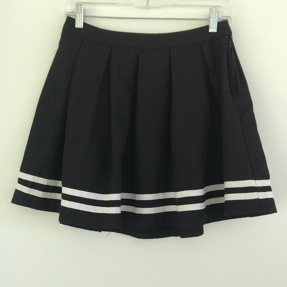 Hot Topic Black Pleated Skirt White Stripe Trim Dark Academia Whimsygoth SM